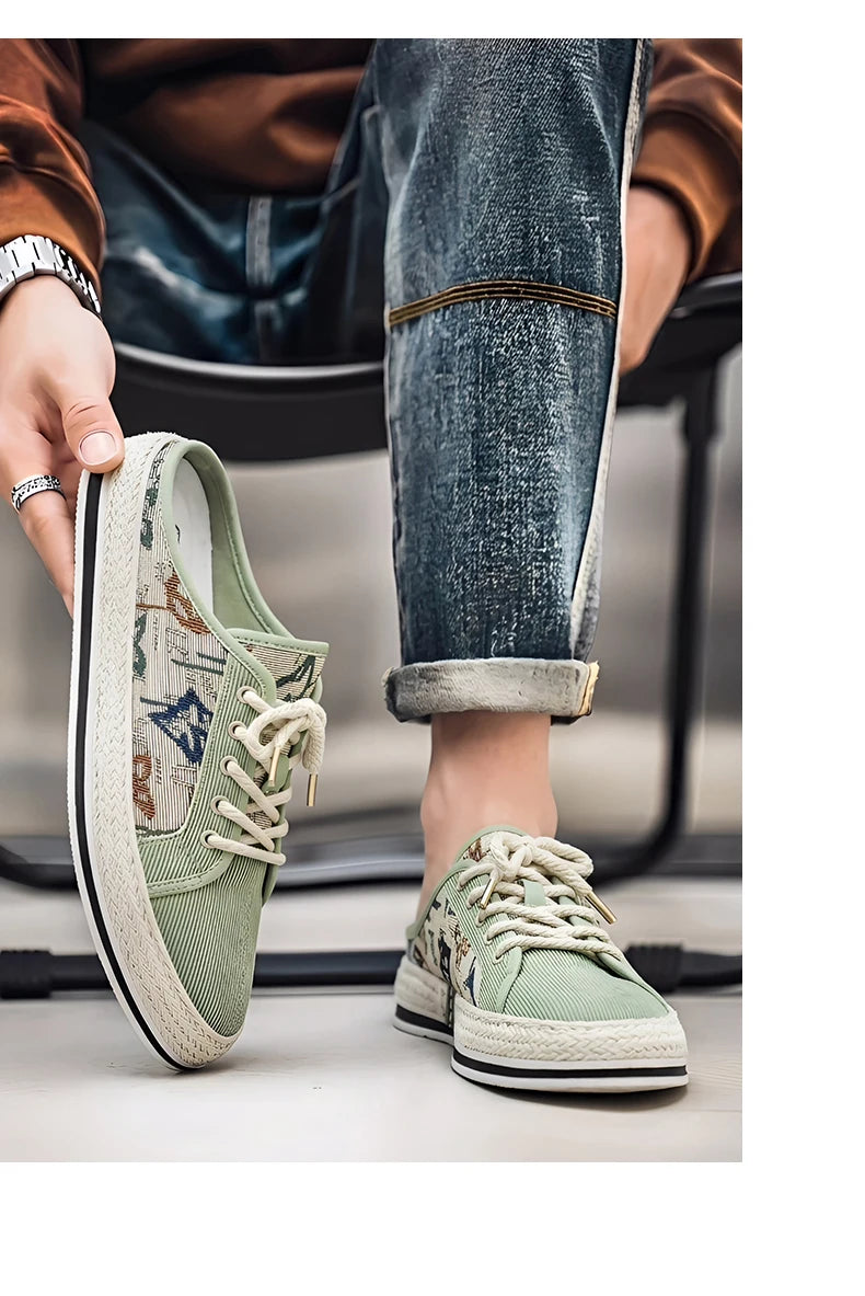 Outdoor Sandals Mens Half Slipper Summer Casual Shoes Canvas Soft Bottom Lightweight Walking Shoe Vulcanized Shoe