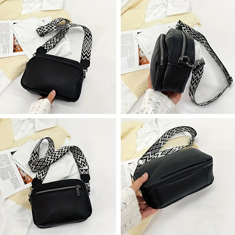 Stylish Crossbody Bag for Women Leather Messenger Bag, Versatile Shoulder Bag with Adjustable Geometric Pattern Design Strap