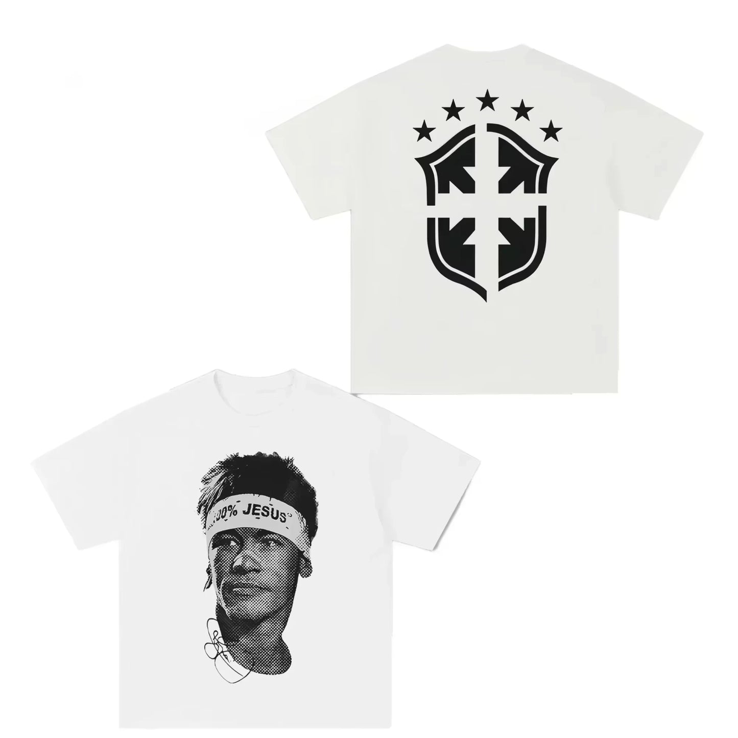 Cristiano Ronaldo Neymar Lionel Messi Football Superstar Portrait Printed Tee Men Women Cotton Loose Casual Short Sleeve Tshirt