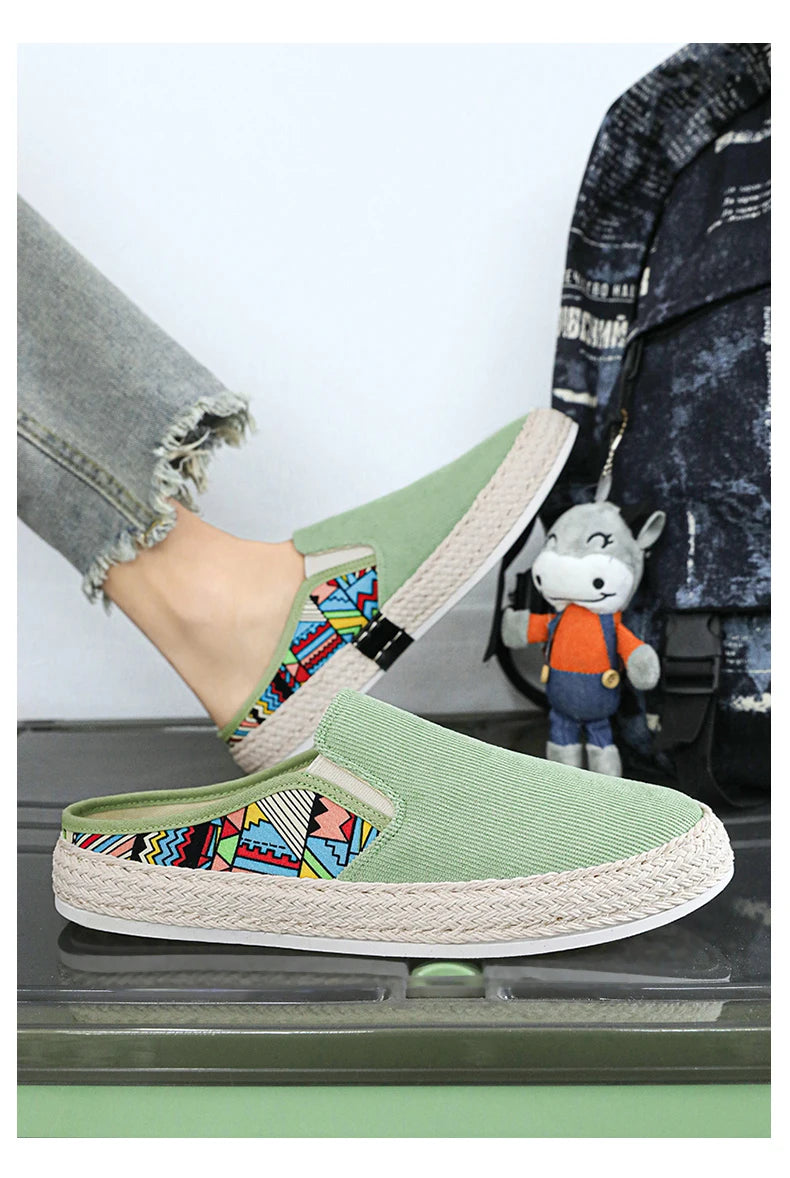 Outdoor Sandals Mens Half Slipper Summer Casual Shoes Canvas Soft Bottom Lightweight Walking Shoe Vulcanized Shoe