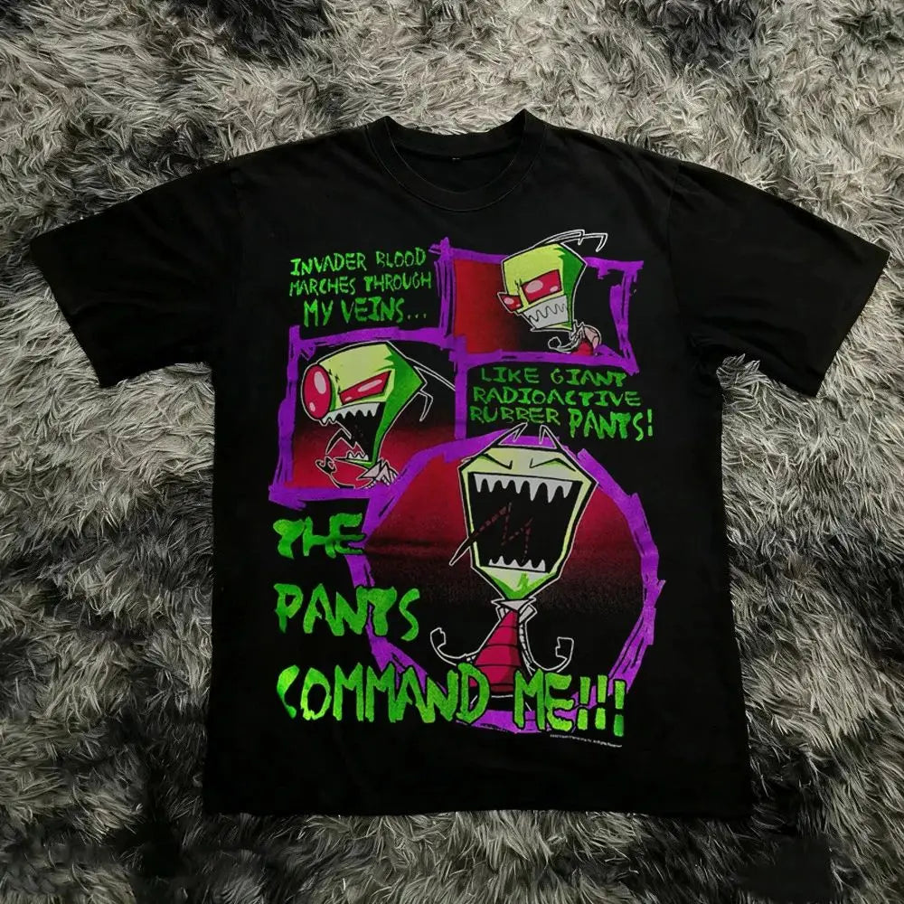 Summer 2026 New Invader Zim Cartoon Print Tee High Quality Y2k Stylish Casual Breathable Men's Crew Neck Print Tee