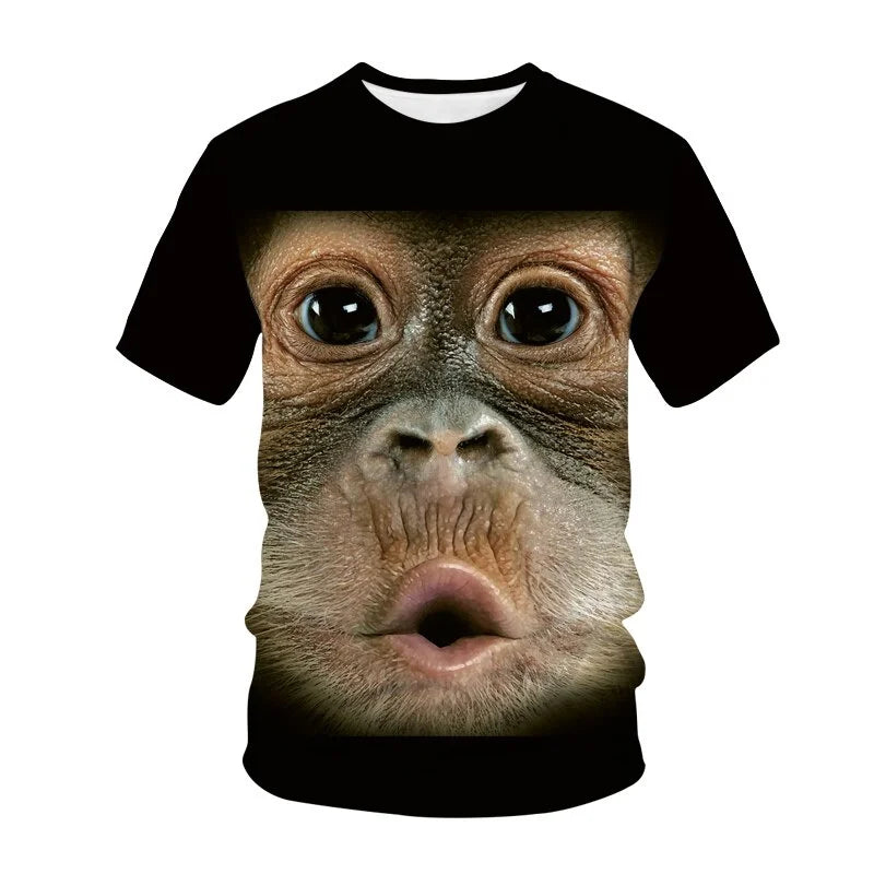 Funny 3D Monkey Graphic T Shirts for Men Clothing Casual Gorilla Animal T-shirt New Men's Hip Hop Short Sleeve T-shirts Tops Tee