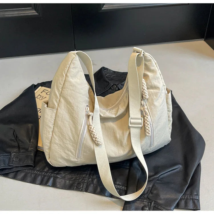 Summer Women Solid Color Shoulder Bag Fashion Lightweight Versatile Travel Crossbody Bag Commuter Nylon Large Capacity Hobo Bag