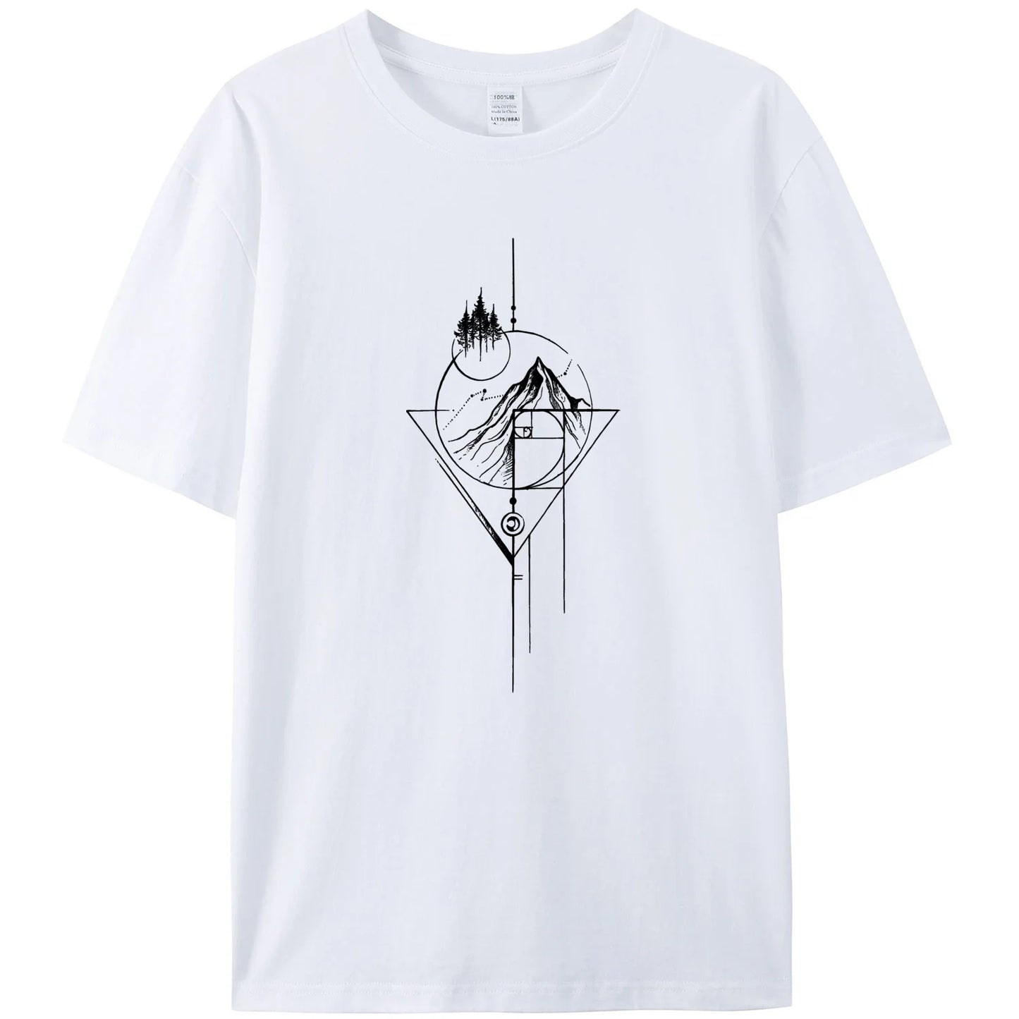 Men's White Fibonacci Short-Sleeved Printed Casual T-Shirt 180GMS 100% Cotton Funny Graphic Outdoor Nature T Shirts For Summer
