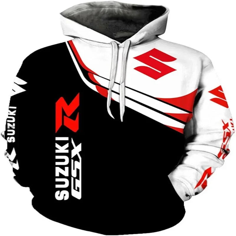Suzuki men's casual hoodie, 3D printed long-sleeved top for outdoor motorcycle and bicycle enthusiasts, autumn and winter
