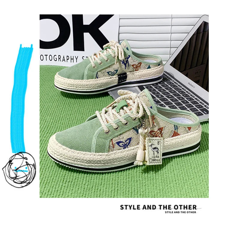 Outdoor Sandals Mens Half Slipper Summer Casual Shoes Canvas Soft Bottom Lightweight Walking Shoe Vulcanized Shoe