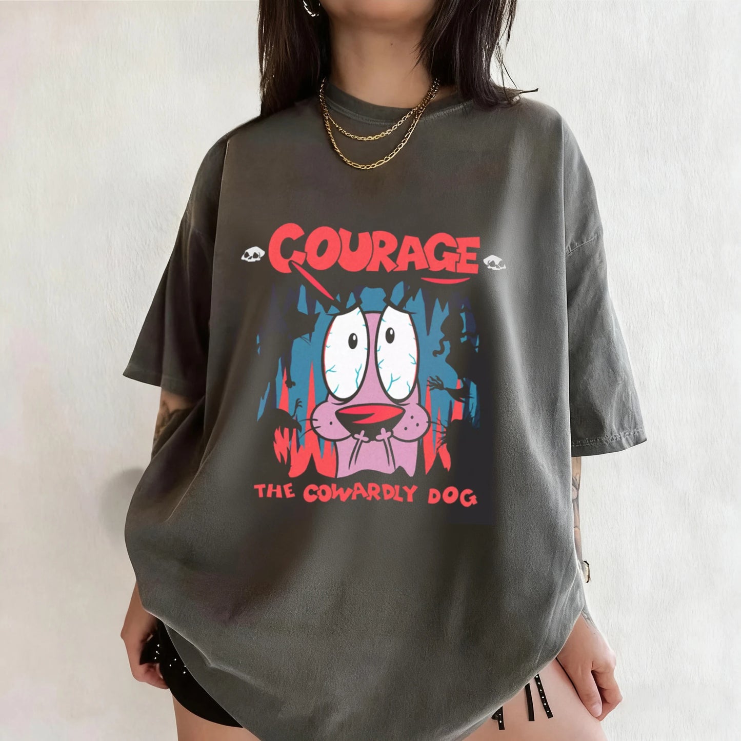 Vintage Courage The Cowardly Dog Cartoon Print Short Sleeve T-Shirt Retro Unisex Graphic Tee 90s Nostalgia Summer Streetwear Tee