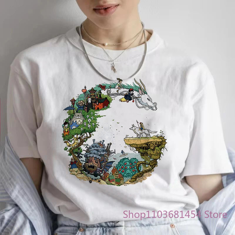 Japan Anime Dragon Graphic Print T-shirt Women New summer Harajuku Aesthetic Tshirt White Tops Casual Female T Shirt Tee