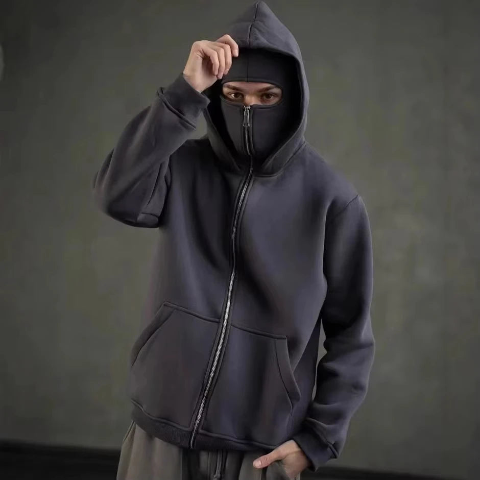 Autumn Winter Unisex zip up hoodies Ninja jacket Cupid pattern Men's Women's Balaclava Hooded Mask Design warm sweatshirt