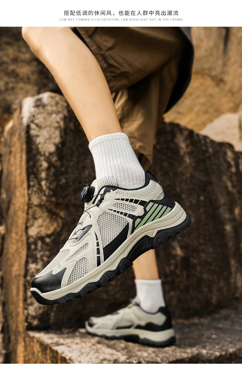 Men's breathable casual sneakers summer soft sole non-slip outdoor running shoes classic Rotating shoelaces light sports shoes