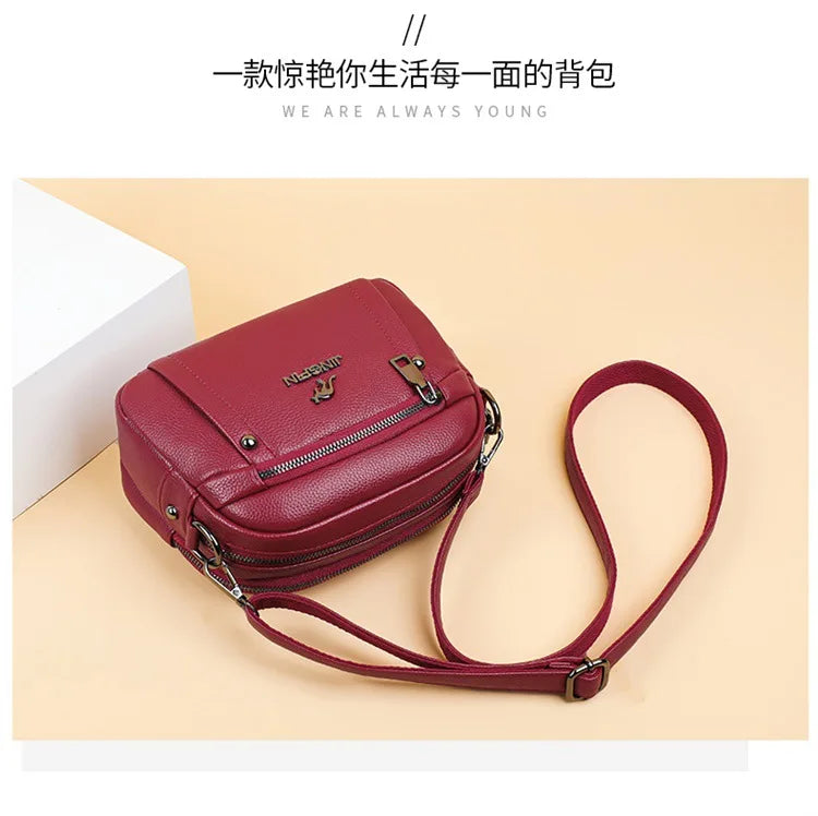 Women's Crossbody Bag, Water-Resistant Solid Color Square Shoulder Bag, Three Layer Zipper Closure Phone Purse Pouch for Women
