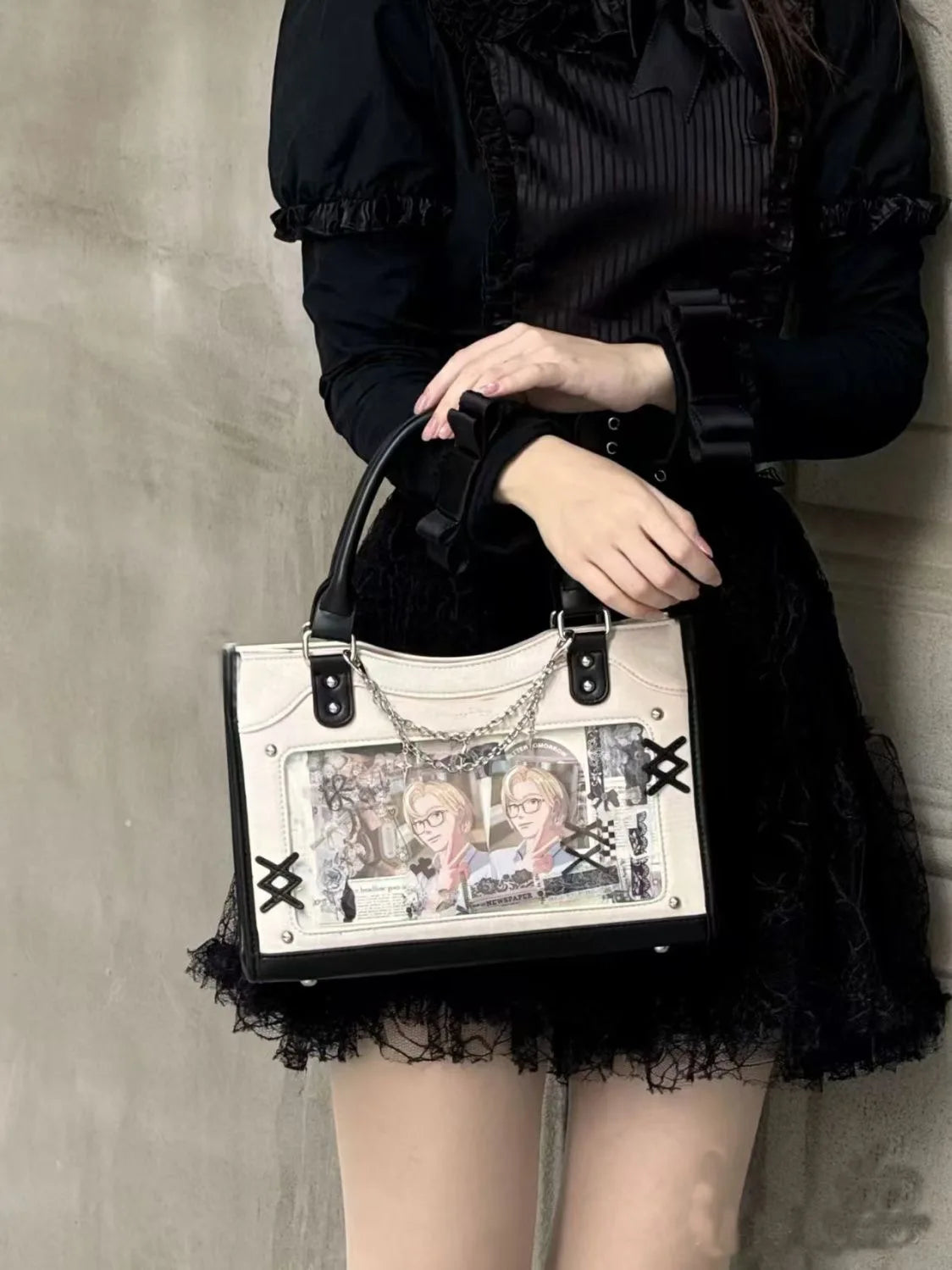 Y2K Cute Ita Bag Girl Transparent Messenger Bag Women's Fashion Shoulder Crossbody Bag Ladys DIY Display Tote Bag Lolita Handbag