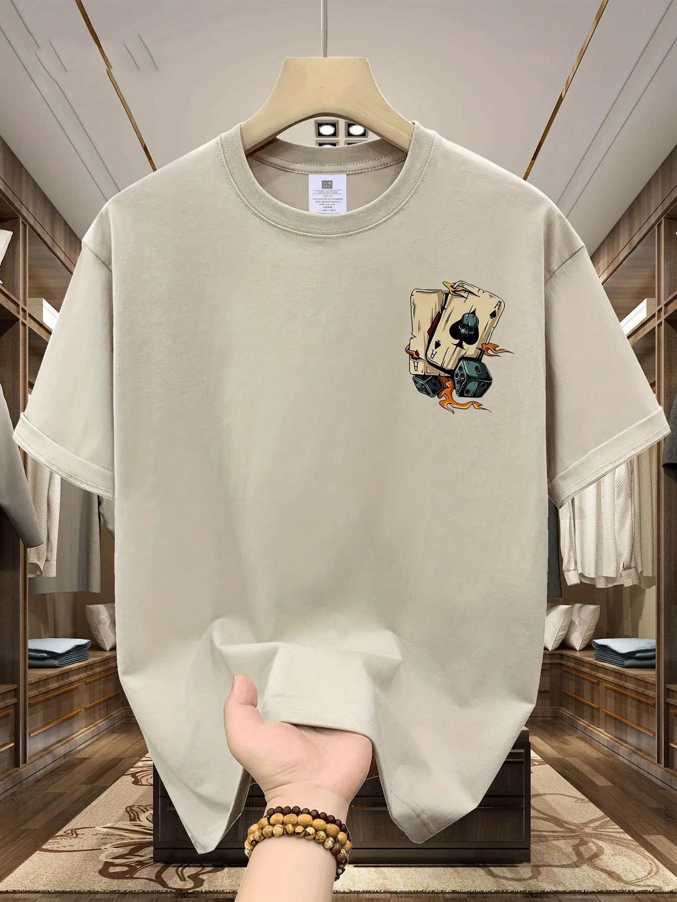 2025 Men's New Trendy Poker Printed Micro Elastic Breathable Round Neck T-shirt Summer Outdoor Urban Casual Top