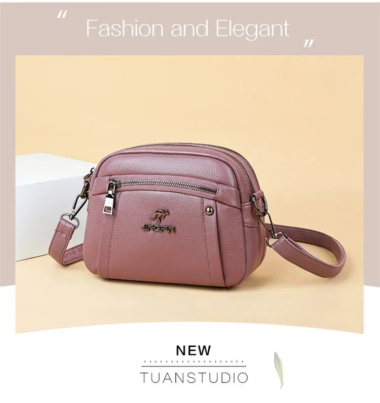Women's Crossbody Bag, Water-Resistant Solid Color Square Shoulder Bag, Three Layer Zipper Closure Phone Purse Pouch for Women