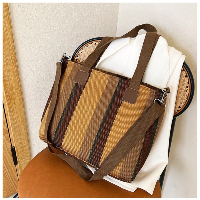 Large Tote Bag for women's Striped Crossbody Canvas Bag 2023 New Trendy Versatile Class Commuting Shoulder Bag