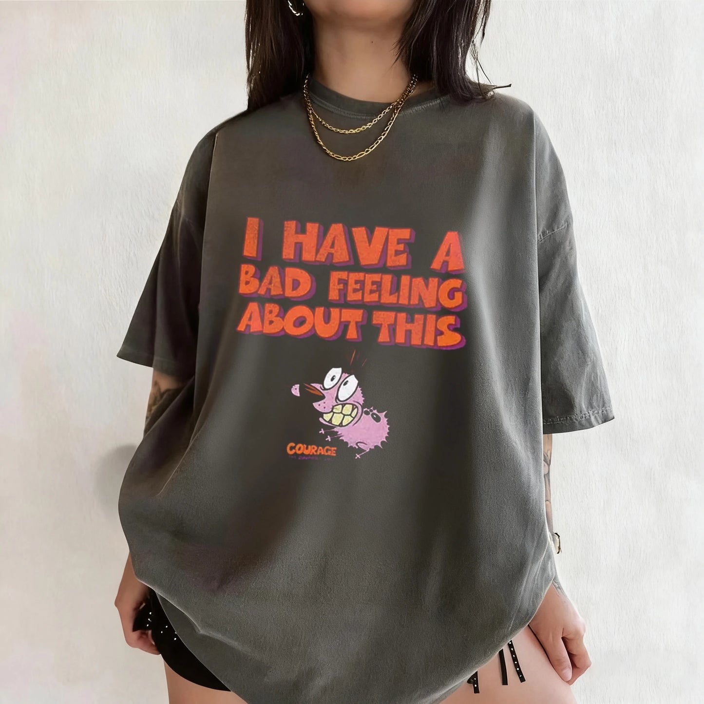 Vintage Courage The Cowardly Dog Cartoon Print Short Sleeve T-Shirt Retro Unisex Graphic Tee 90s Nostalgia Summer Streetwear Tee