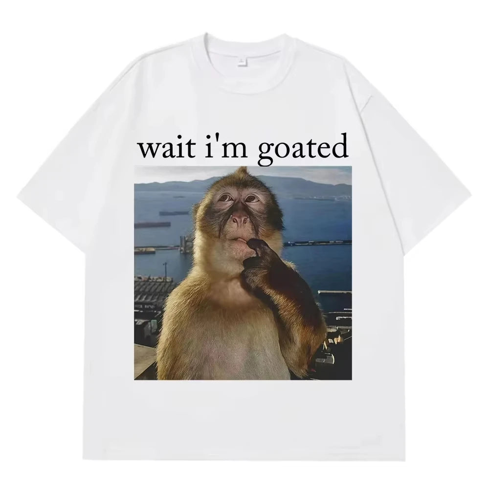 Men's Funny Thinking Monkey Meme T-shirt Casual Graphics Women Cotton Tee Loose Short Sleeve Tops Streetwear Unisex All-season