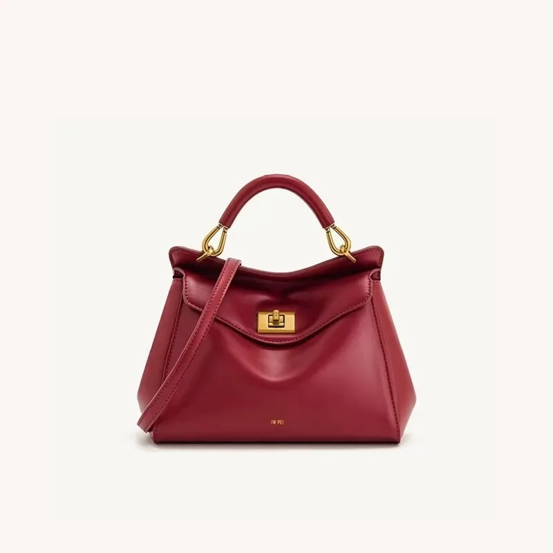 JWPEI Lucia Elegant Buckle Genuine Leather Handbag for Women, Urban Casual Commuter Shoulder and Crossbody Bag