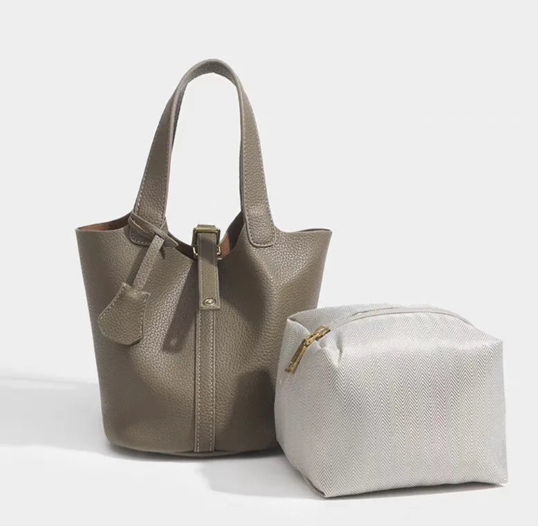 Classic Vegetable BasketpuWomen's Handbag Simple Bucket Bag Mother Bag Fashion Versatile Women's Bag Cross-border