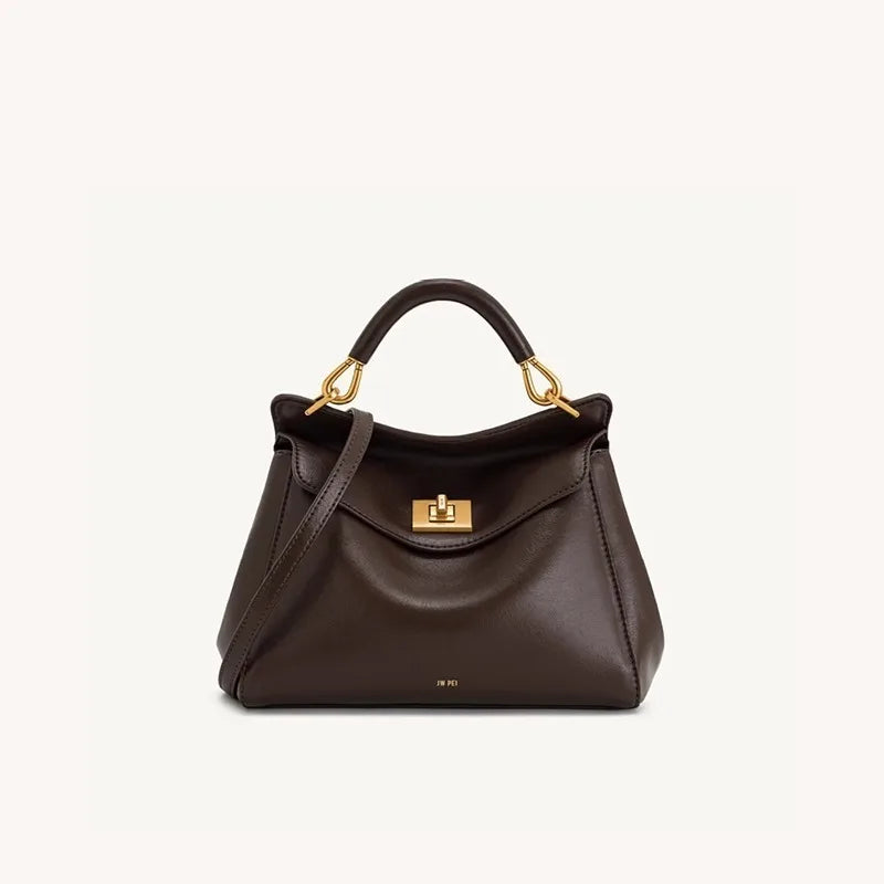 JWPEI Lucia Elegant Buckle Genuine Leather Handbag for Women, Urban Casual Commuter Shoulder and Crossbody Bag