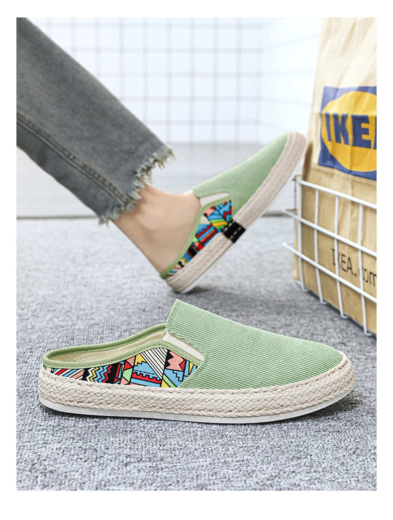 Outdoor Sandals Mens Half Slipper Summer Casual Shoes Canvas Soft Bottom Lightweight Walking Shoe Vulcanized Shoe