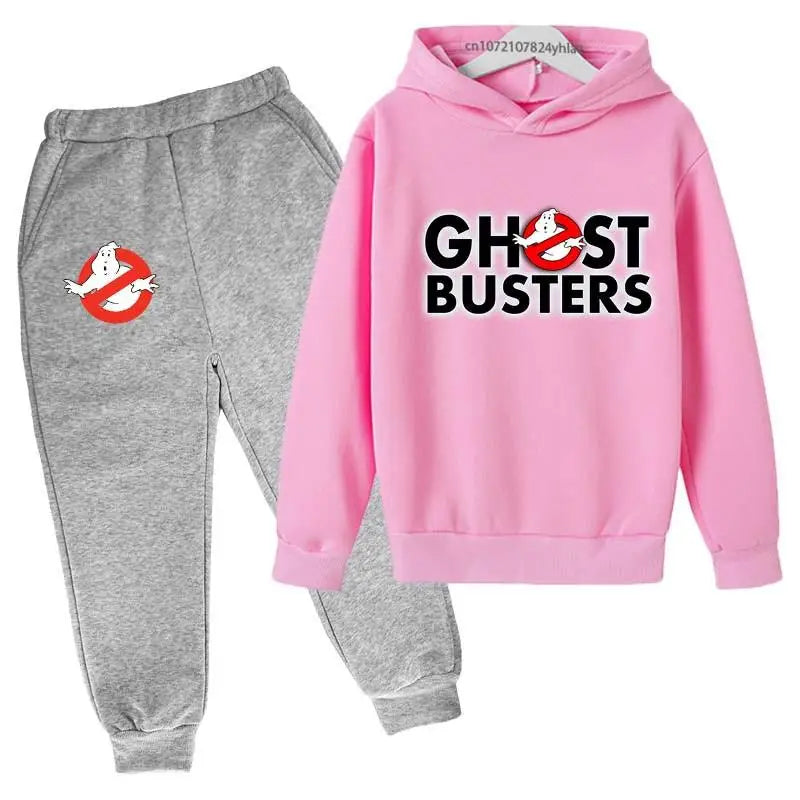 Ghost Busters Kids Funny Cartoon Print Spring Autumn Pullover Hoodie+Jogging Pants 2pcs Tracksuits 2-13 Years Boys Girls Clothes