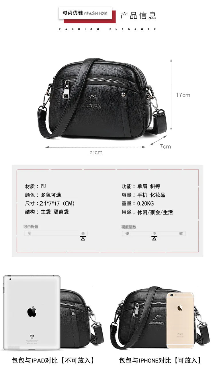 Women's Crossbody Bag, Water-Resistant Solid Color Square Shoulder Bag, Three Layer Zipper Closure Phone Purse Pouch for Women