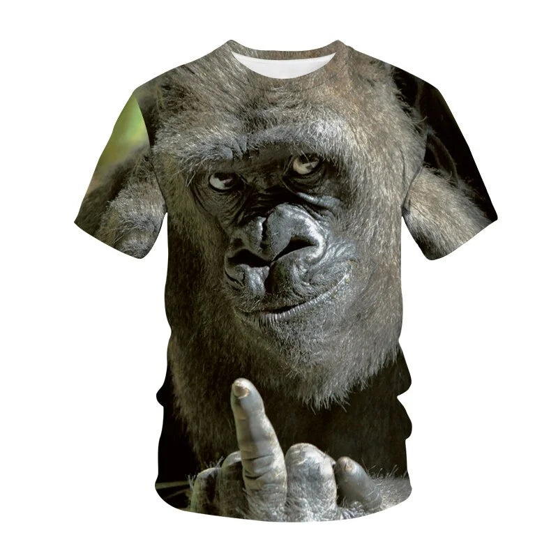 Funny 3D Monkey Graphic T Shirts for Men Clothing Casual Gorilla Animal T-shirt New Men's Hip Hop Short Sleeve T-shirts Tops Tee