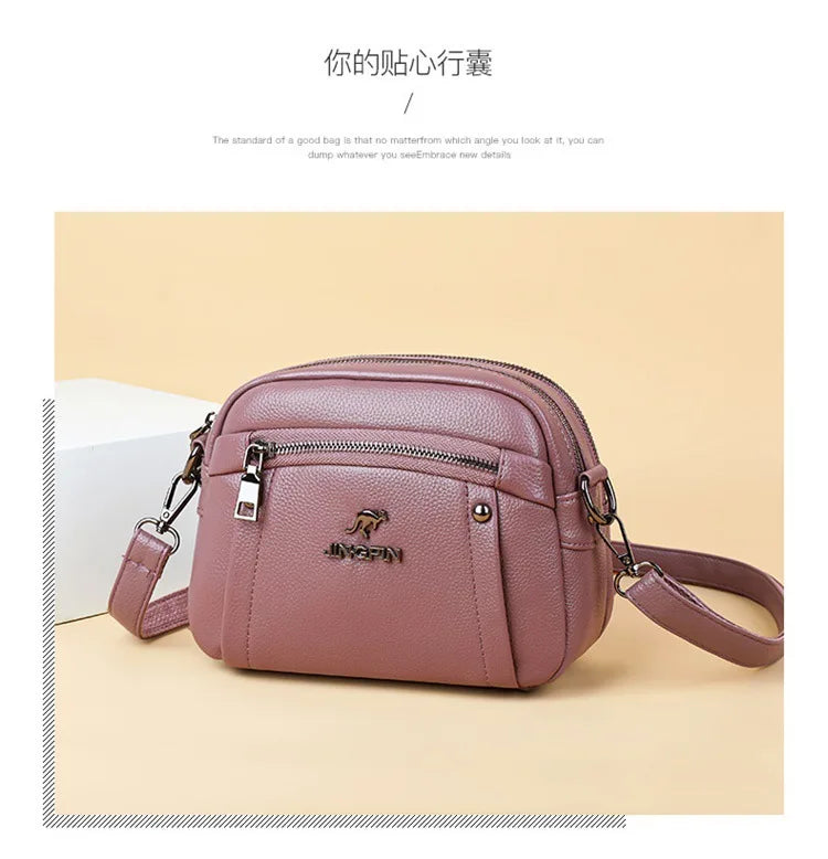 Women's Crossbody Bag, Water-Resistant Solid Color Square Shoulder Bag, Three Layer Zipper Closure Phone Purse Pouch for Women