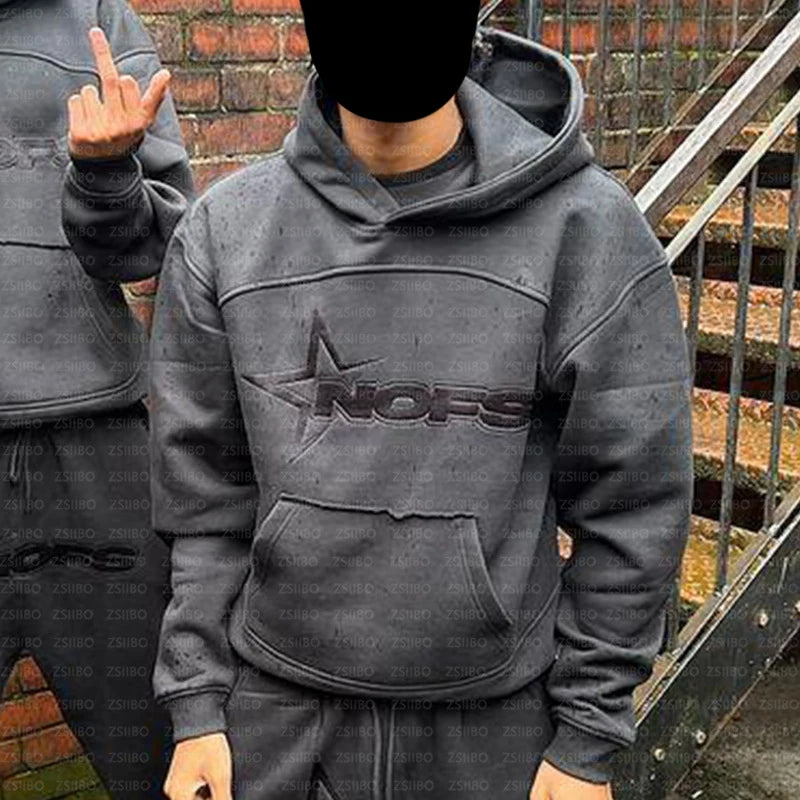 NOFS Letter Embroidery Fashion Brand Loose Oversized Hoodie Y2K Hip-Hop Streetwear women Pullovers Casual Top Pants Sportswear