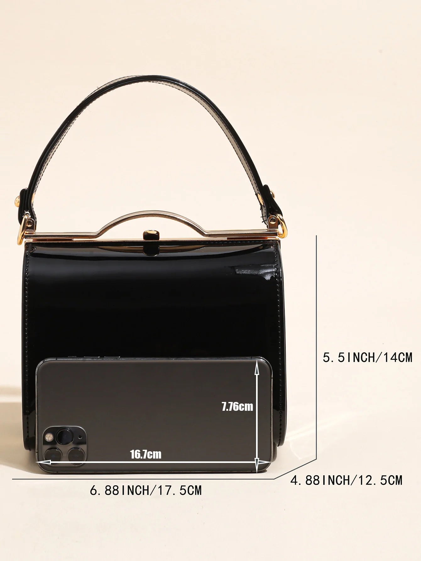 Highlight Cute Simple Patent Leather Pearlescent Leather Handheld Hard Shell Clip Dinner Bag