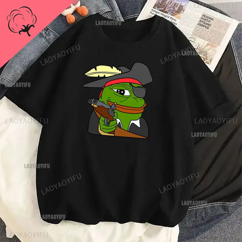 Funny Cartoon Pepe Frog Graphic Cotton Girl T Shirt Unisex Harajuku Short Sleeve Men Funny Frog Animal Y2k Gift Idea Casual Tops
