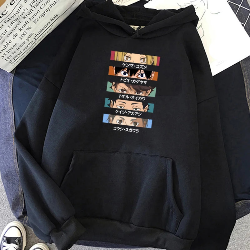 Oya Oya Oya Haikyuu Japanese Anime Hoodies Men Kawaii Cartoon Nekoma Graphic Streetwear Kuroo Volleyball Sweatshirts Male