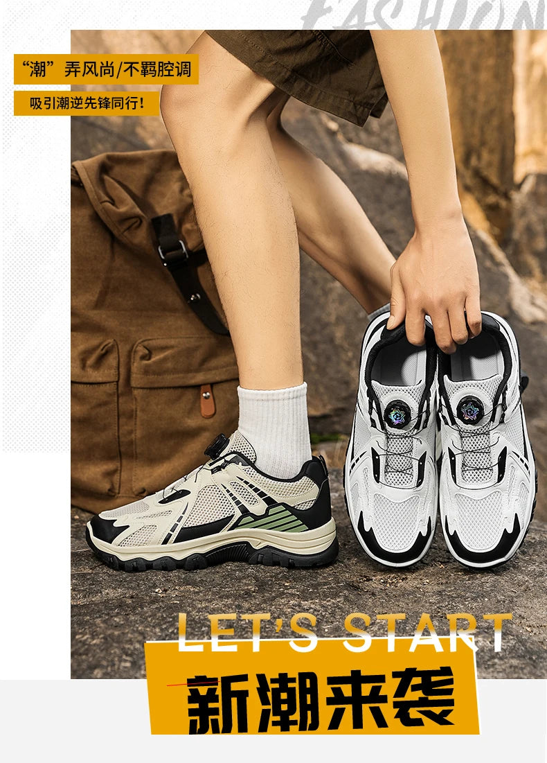 Men's breathable casual sneakers summer soft sole non-slip outdoor running shoes classic Rotating shoelaces light sports shoes