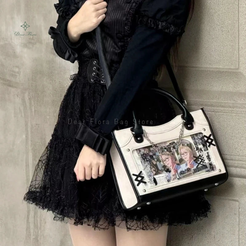 Y2K Cute Ita Bag Girl Transparent Messenger Bag Women's Fashion Shoulder Crossbody Bag Ladys DIY Display Tote Bag Lolita Handbag