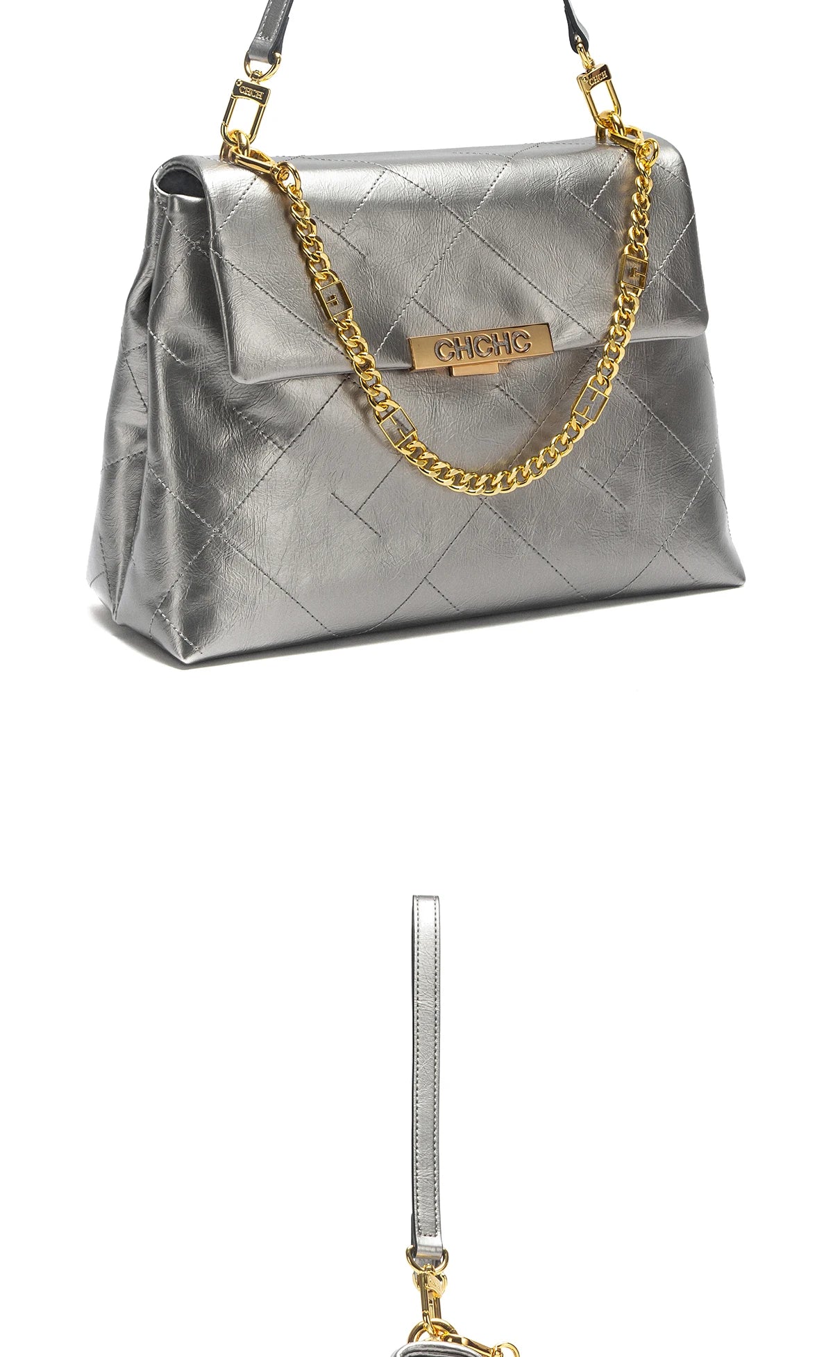 CHCH Women's Tote Bag 2026 Spring/Summer New Single Shoulder Bag Simple Black Diamond Grid Pattern Handbag