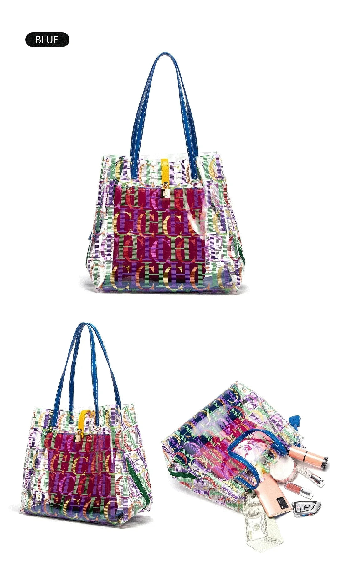CH Travel Crossbody Bag Women's Large Capacity Clear Tote BagLuxury Brand Delicate Jelly Bag with Monogram Shopping Bag