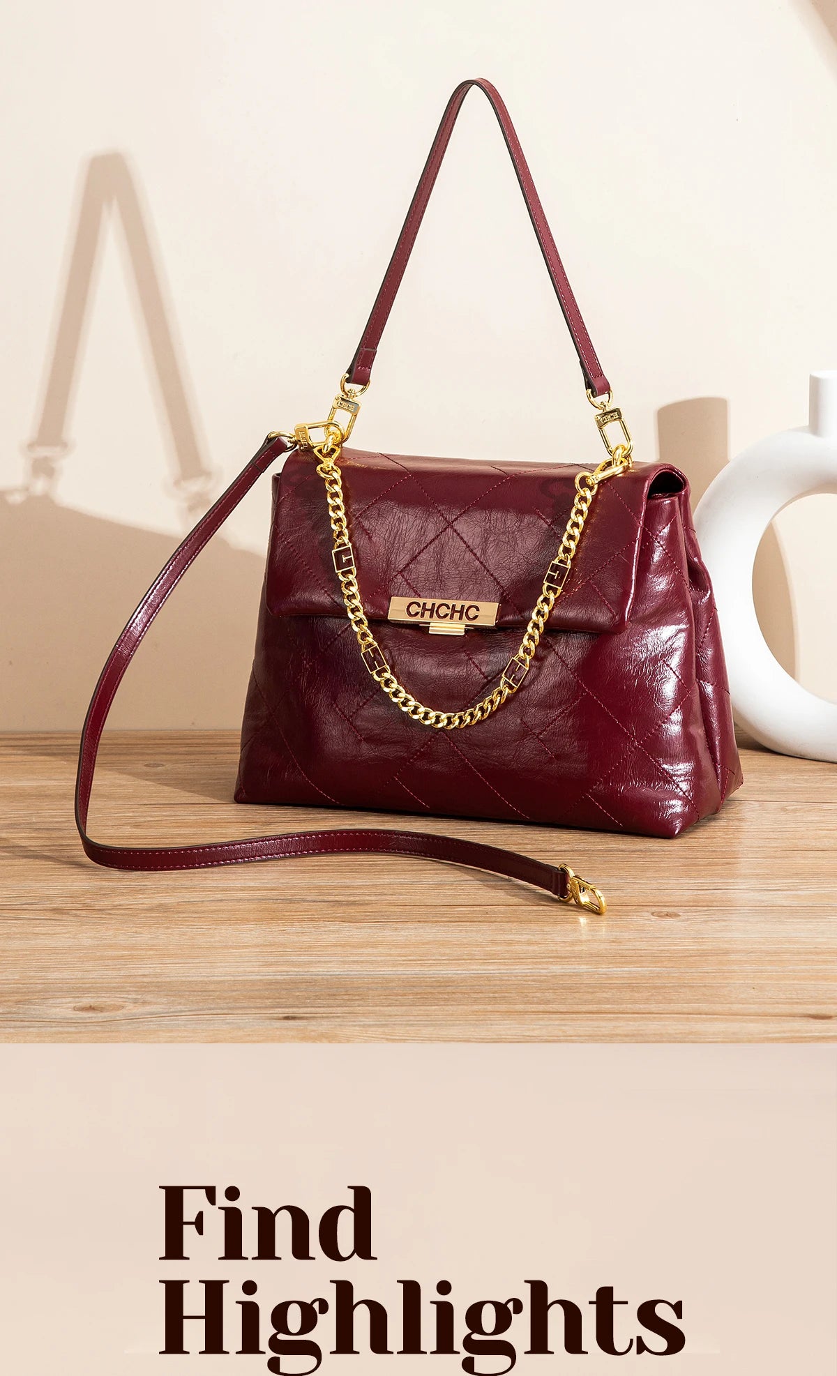 CHCH Women's Tote Bag 2026 Spring/Summer New Single Shoulder Bag Simple Black Diamond Grid Pattern Handbag