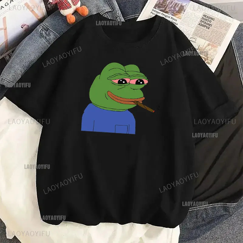 Funny Cartoon Pepe Frog Graphic Cotton Girl T Shirt Unisex Harajuku Short Sleeve Men Funny Frog Animal Y2k Gift Idea Casual Tops