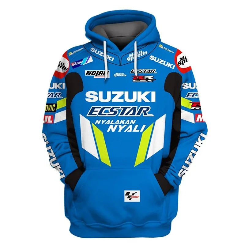 Suzuki men's casual hoodie, 3D printed long-sleeved top for outdoor motorcycle and bicycle enthusiasts, autumn and winter