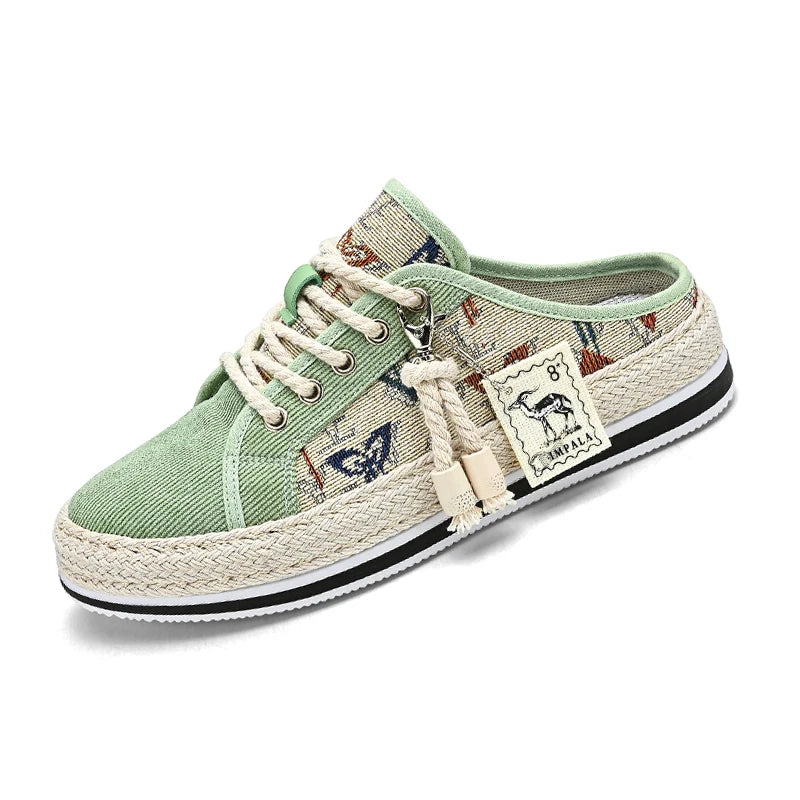 Outdoor Sandals Mens Half Slipper Summer Casual Shoes Canvas Soft Bottom Lightweight Walking Shoe Vulcanized Shoe