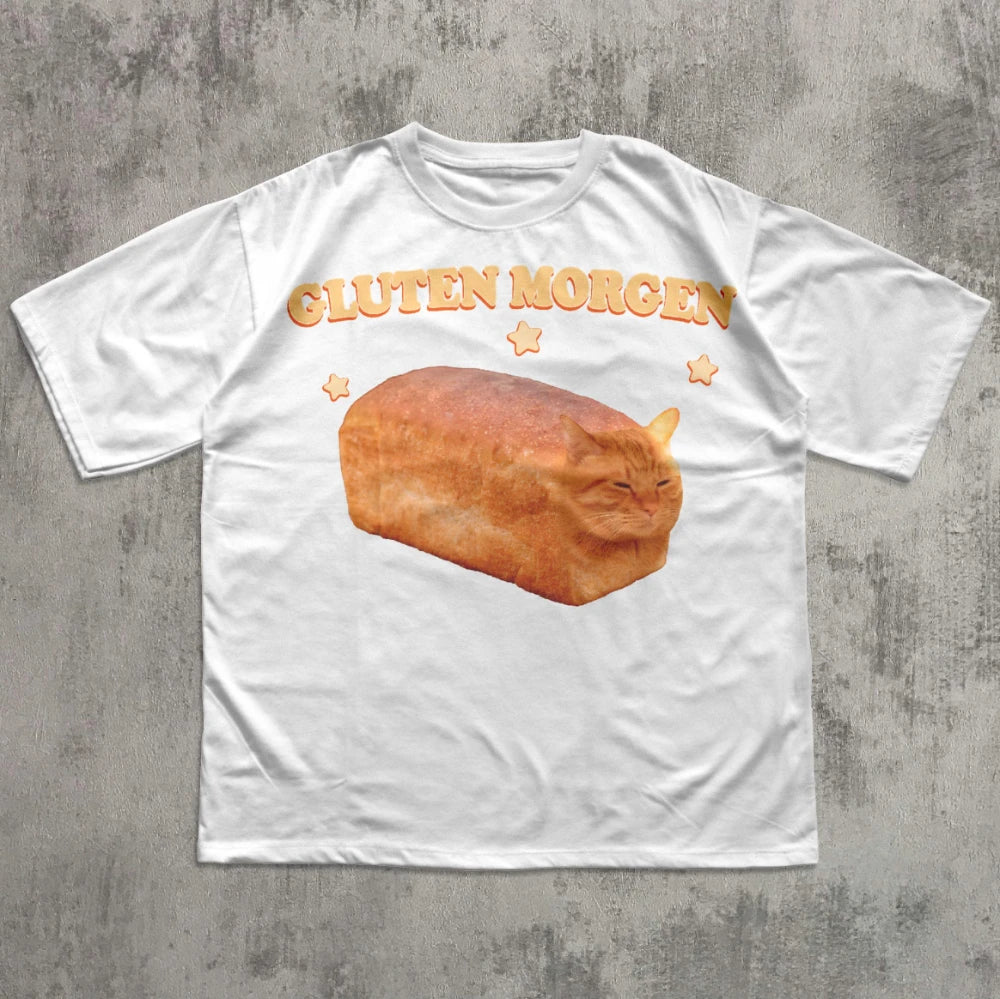 Gluten Morgen Funny Cat Meme T-shirt Silly Cats Shirt Kitten Tee Gift for Cat Lovers Weird Shirts Clothes Brainrot Tees