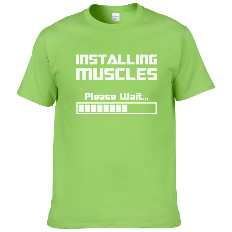 Summer New Tshirts Installing Muscles Please Wait Loading Bar Funny Print T Shirt Men Women  Cotton Short Sleeve Cool Tees #310