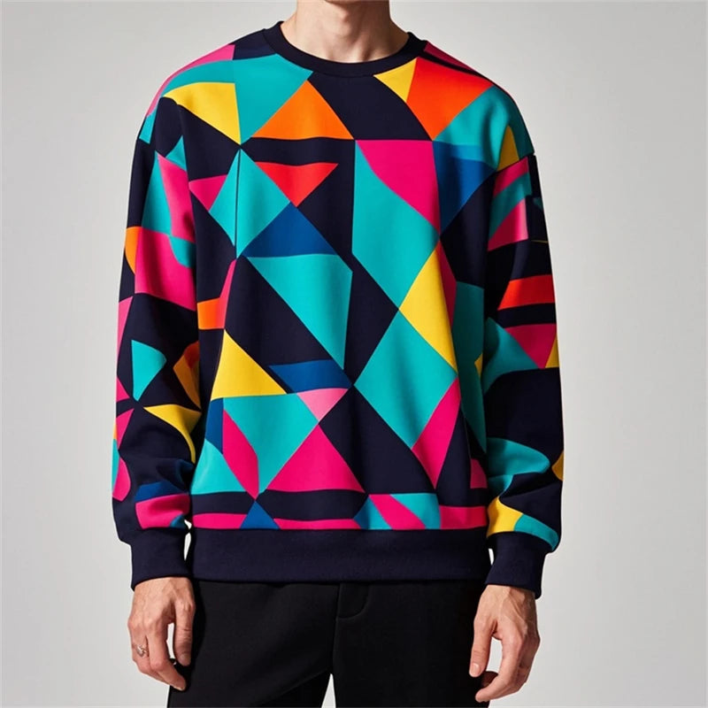 Fashion Geometry Graphic Sweatshirt For Men Spring Autumn Simple Trend Long Sleeve 3D Printed Hoodies Casual Oversized Pullovers