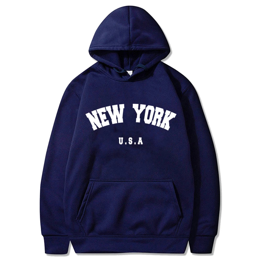 Men's New York U.S.A City Hoodies Fashion Letter Printed Graphic Sweatshirts Loose Casual Harajuku Hooded Pullover Sportwear
