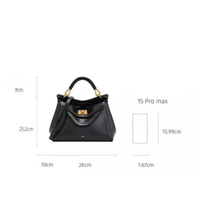 JWPEI Lucia Elegant Buckle Genuine Leather Handbag for Women, Urban Casual Commuter Shoulder and Crossbody Bag
