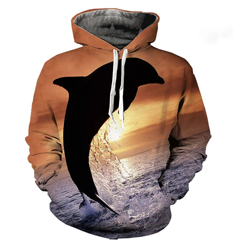 New Dolphin Pattern Men's Hoodie 3D Printed Simple Hoodie Sportswear Casual Oversized Harajuku Hoodie Y2k Sports Tops 2024