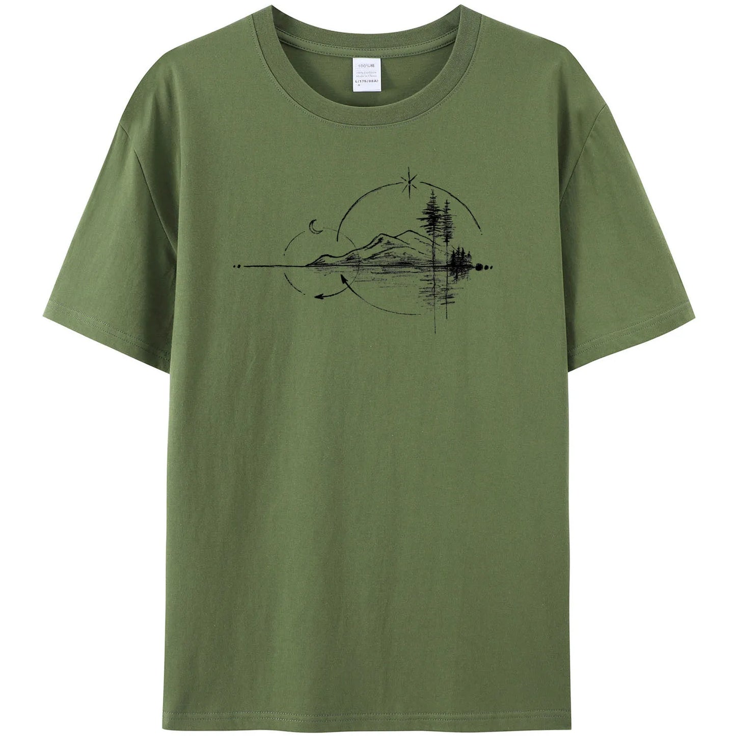 Men's Geometric Mountain Short-Sleeve Printed Casual T-Shirt 180GMS 100% Cotton Funny Graphic Outdoor Nature T Shirts For Summer