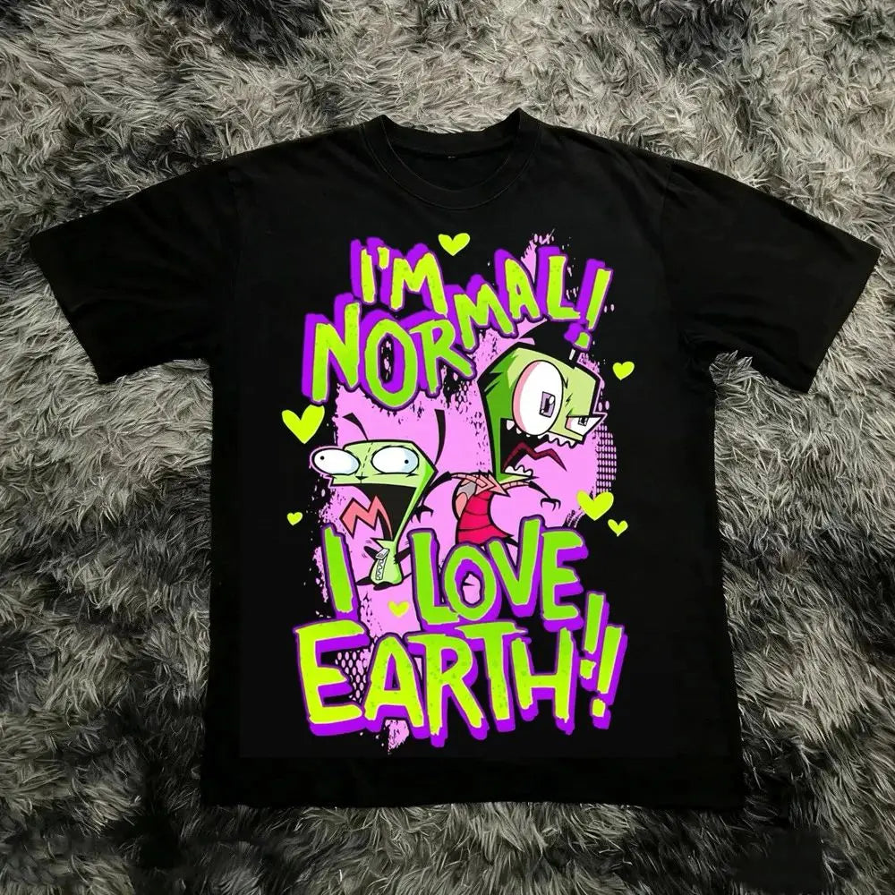 Summer 2026 New Invader Zim Cartoon Print Tee High Quality Y2k Stylish Casual Breathable Men's Crew Neck Print Tee