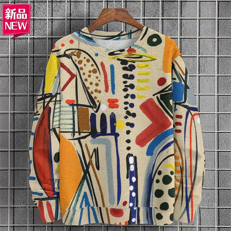 Harajuku 3D Colorful Abstract Patterns Printing Sweatshirts Kid Fashion Streetwear Round Neck Sweatshirts Cool Mens Clothing Top